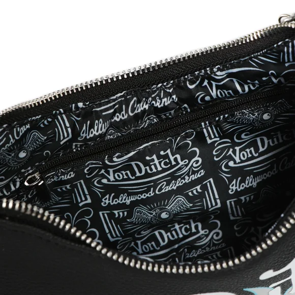 NWT Von Dutch Black Shoulder Bag with Blue Silver Flame Design - Picture 5 of 5